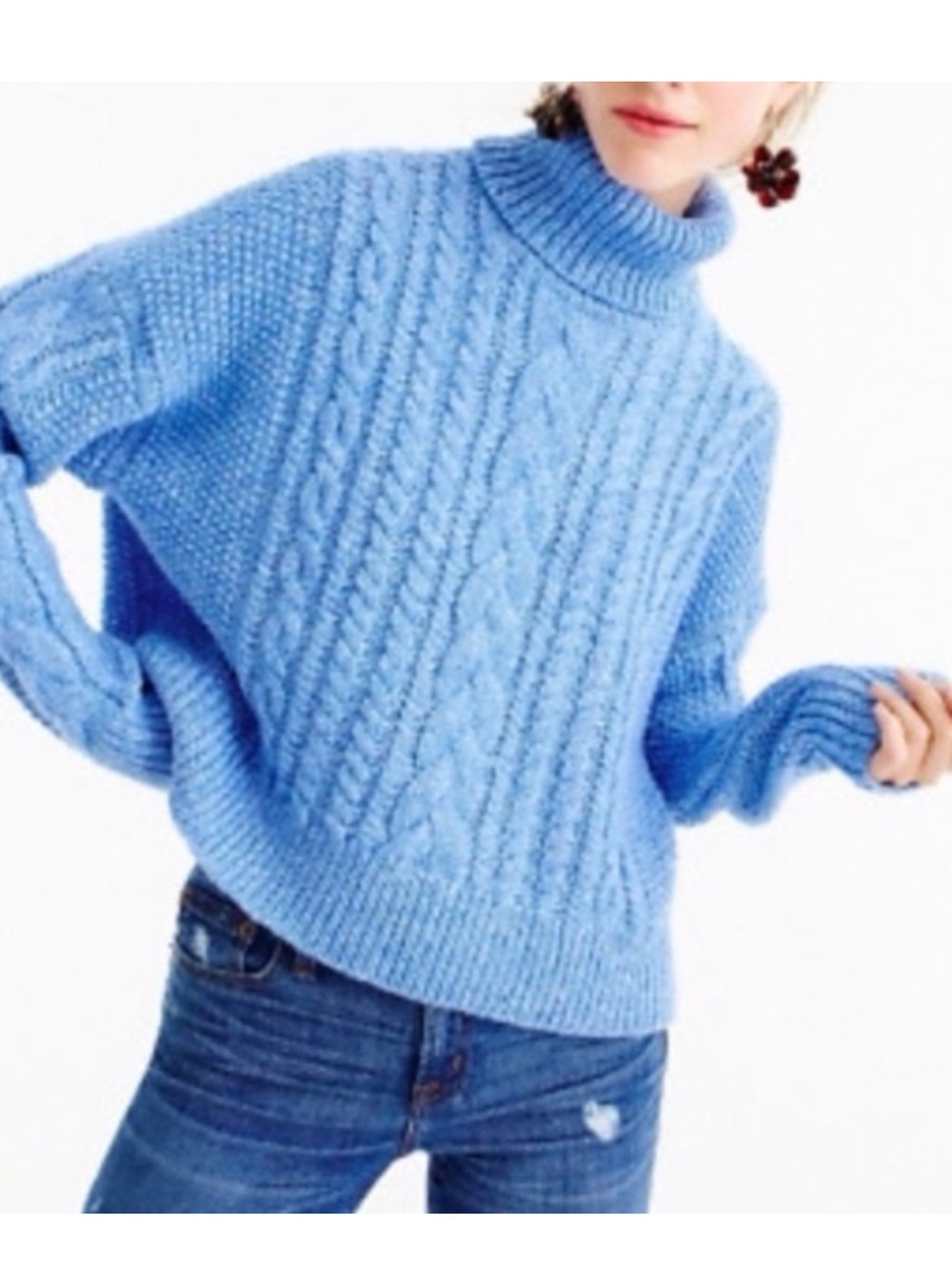 J.Crew Collection Blue Chunky Cable Knit Turtleneck Sweater Wool Blend Size Smal